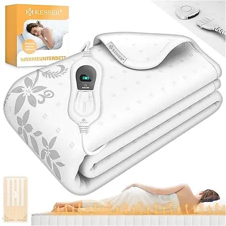 KESSER® Wärmeunterbett mit Abschaltautomatik Fernbedienung | Heizdecke mit 3 Temperaturstufen | Wärmebettunterlage fürs Bett Matratzenheizung | Wärmedecke aus weichem Vlies Heizkissen
