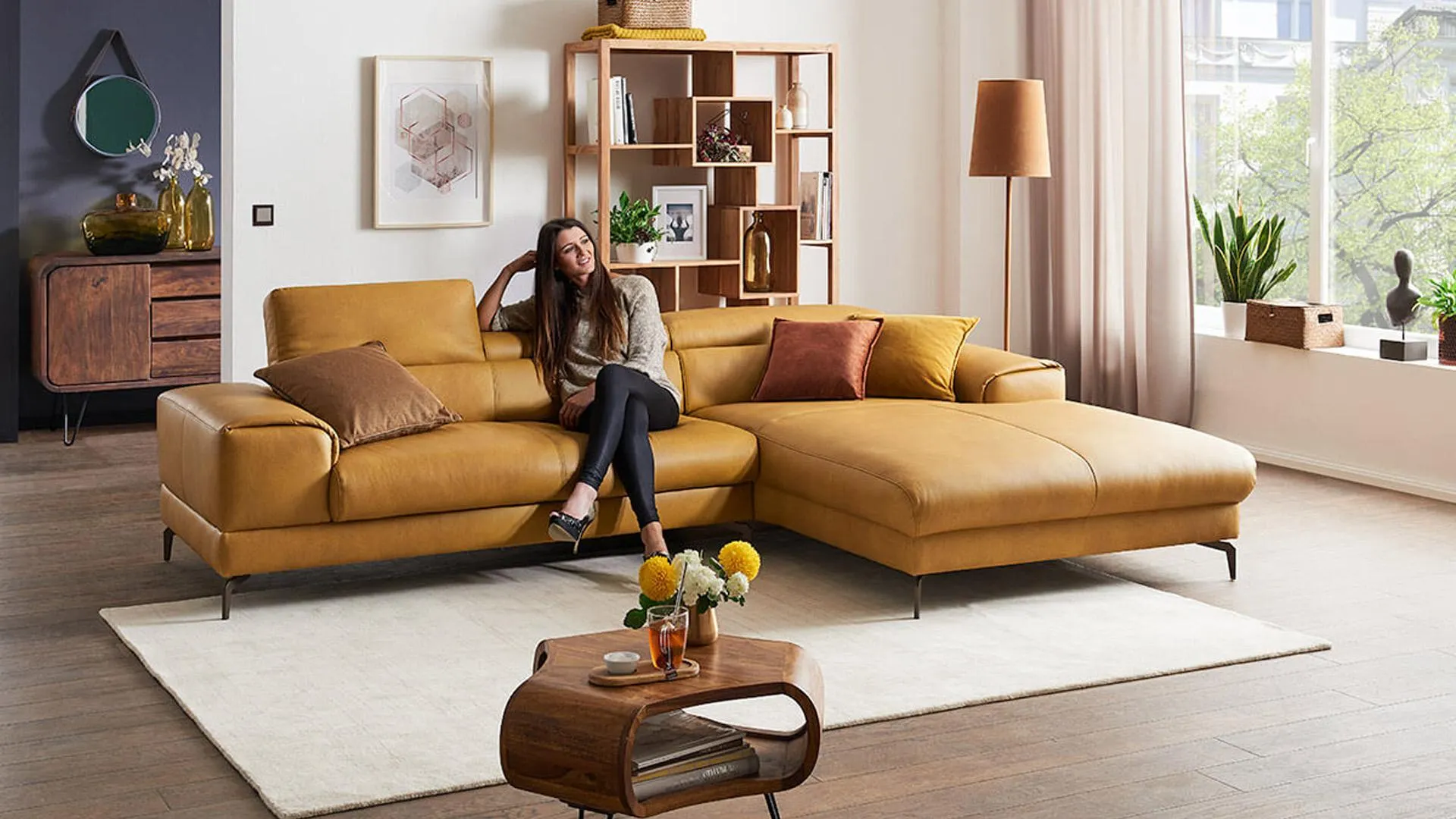 W.Schillig Piedroo Z69 mit Motor 21106 Leder Kurkuma