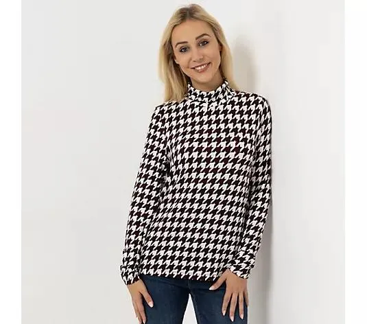 DINE 'N' DANCE Shirt, 1/1-Arm Rollkragen Allover-Druck figurumspielend