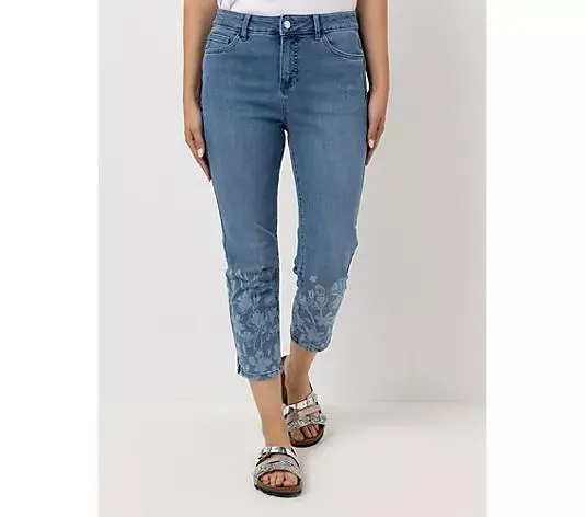 VIA MILANO Jeans, 7/8-Länge Mid-Waist Blumen-Print 28% recycelte Fasern