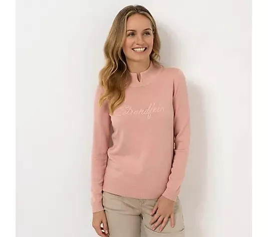 STRANDFEIN Pullover, Steh- kragen mit Schlitz Logo-Stickerei figurumspielend