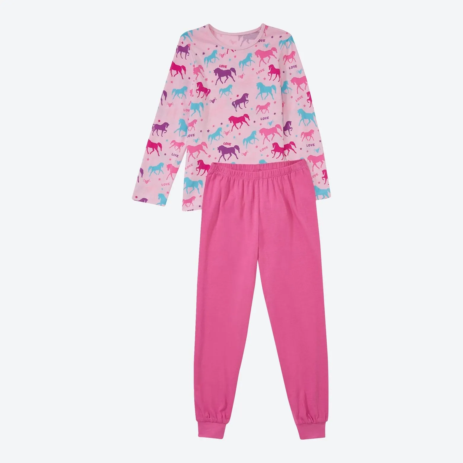 Kinder-Mädchen-Schlafanzug mit Bündchen, 2-teilig