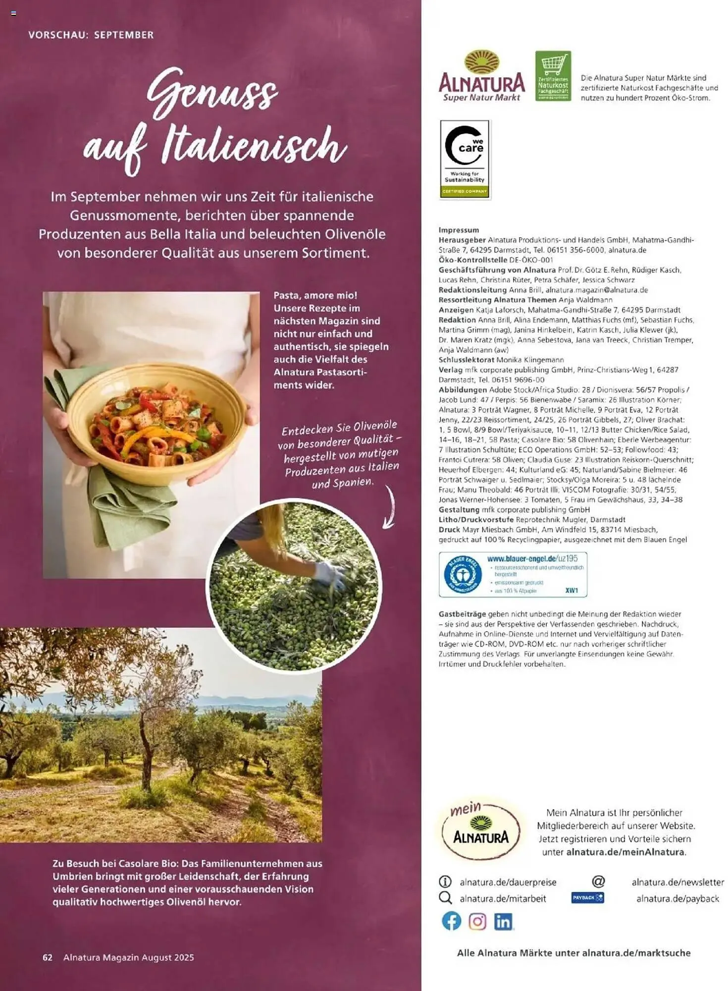 Alnatura Prospekt von 1. August bis 31. August 2025 - Prospekt seite 62