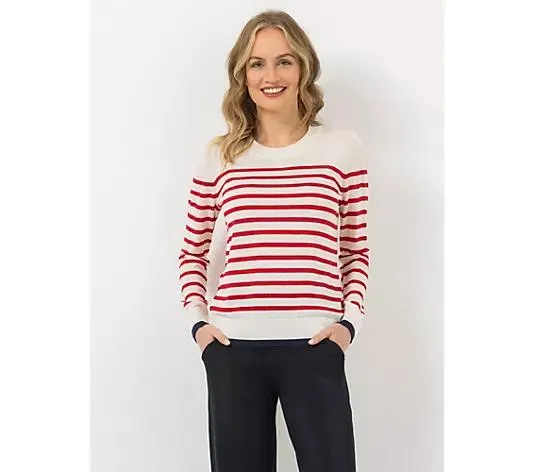 STRANDFEIN Streifenpullover Rundhalsausschnitt Kontrastkanten figurumspielend