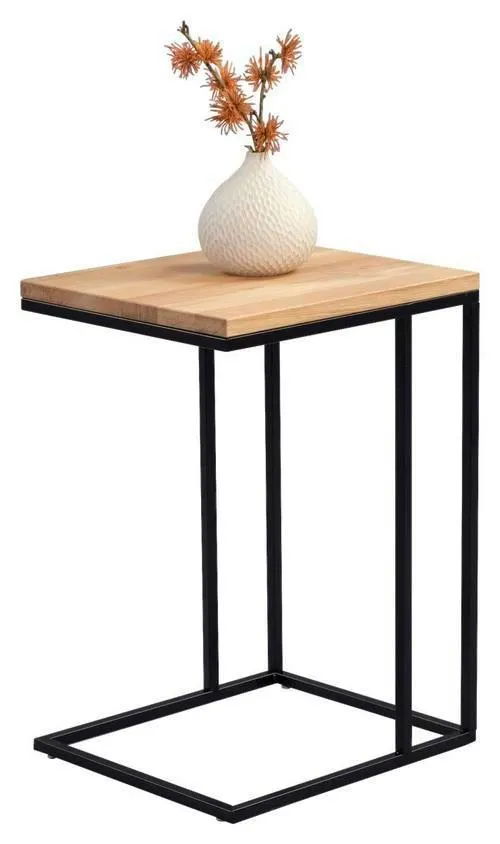 43/38/62 cm Wildeiche massiv Schwarz, Eichefarben rechteckig