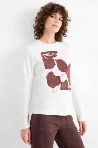 Long sleeve top with rhinestones - regular fit