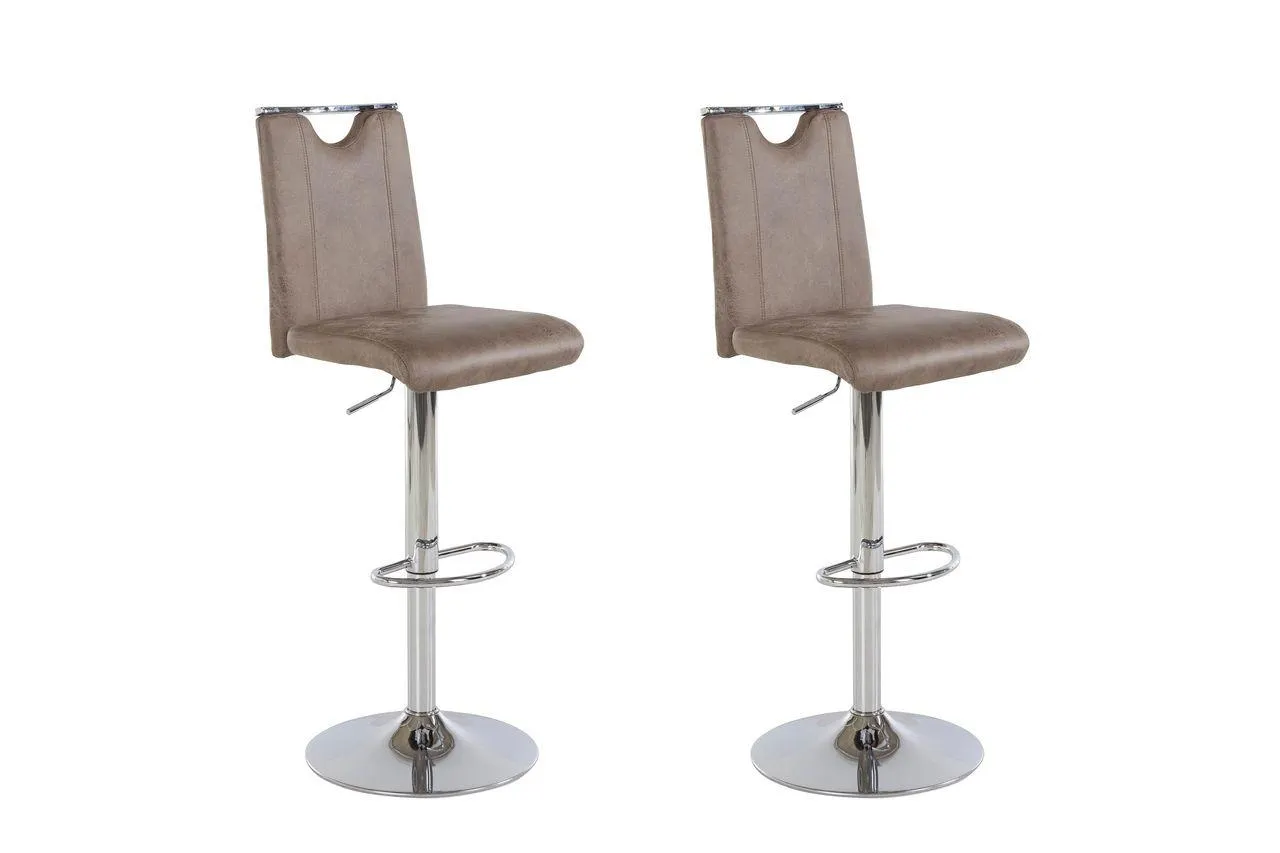 FIRE Barhocker, 2er Set, Metall verchromt, Vintage-Stoff braun