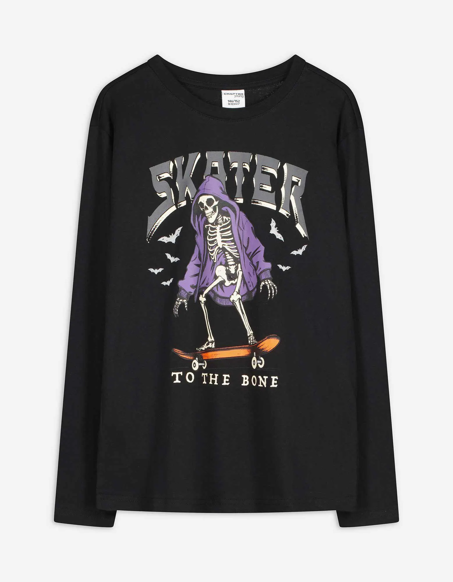 Langarmshirt - Frontprint - schwarz