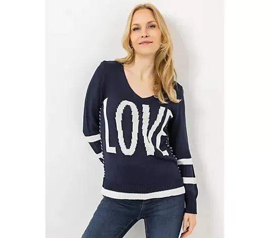 DINE 'N' DANCE Pullover, 1/1-Arm V-Ausschnitt Seitenschlitze figurumspielend
