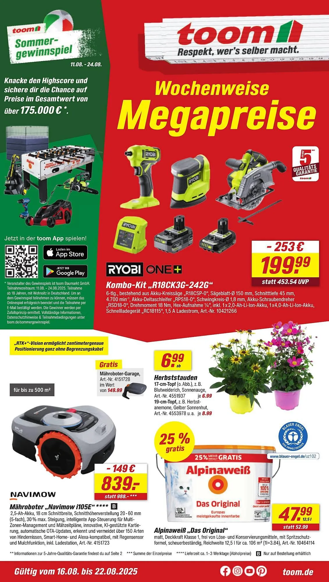 toom Baumarkt Prospekt von 16. August bis 22. August 2025 - Prospekt seite 1