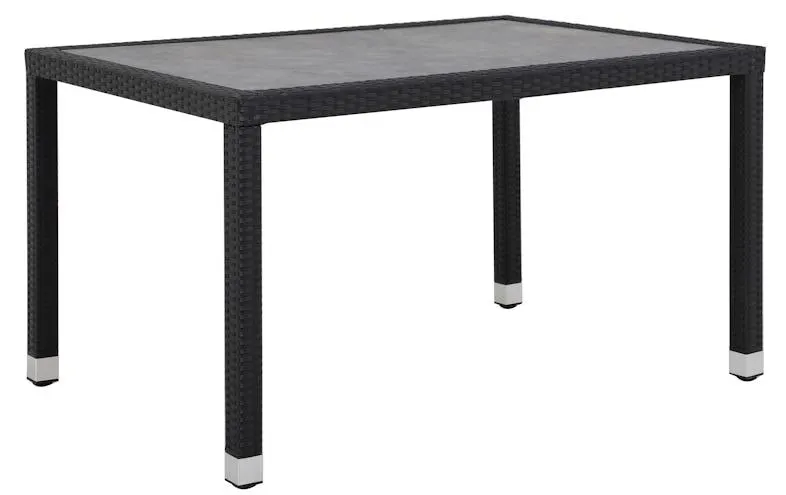 METRO PROFESSIONAL Gastro Esstisch Barbados, Polyrattan, 130 x 90 cm, DPC Tischplatte in Steinoptik, schwarz