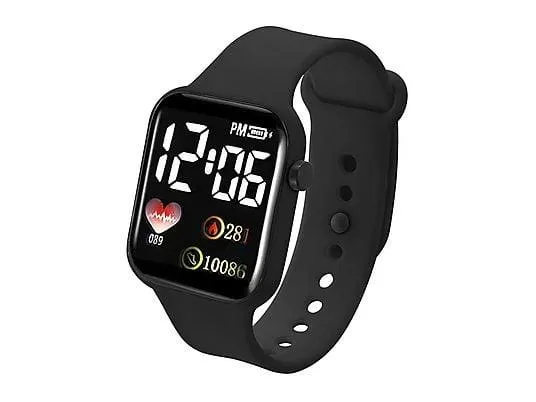 KREVA Leichte Digitale Led Farbenfrohe Smartwatch Spiegelkunststoff, Schwarz