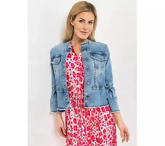 AMINATI® Jeansjacke, 7/8 Arm Stehkragen ausgestellter Arm Seitenschlitze