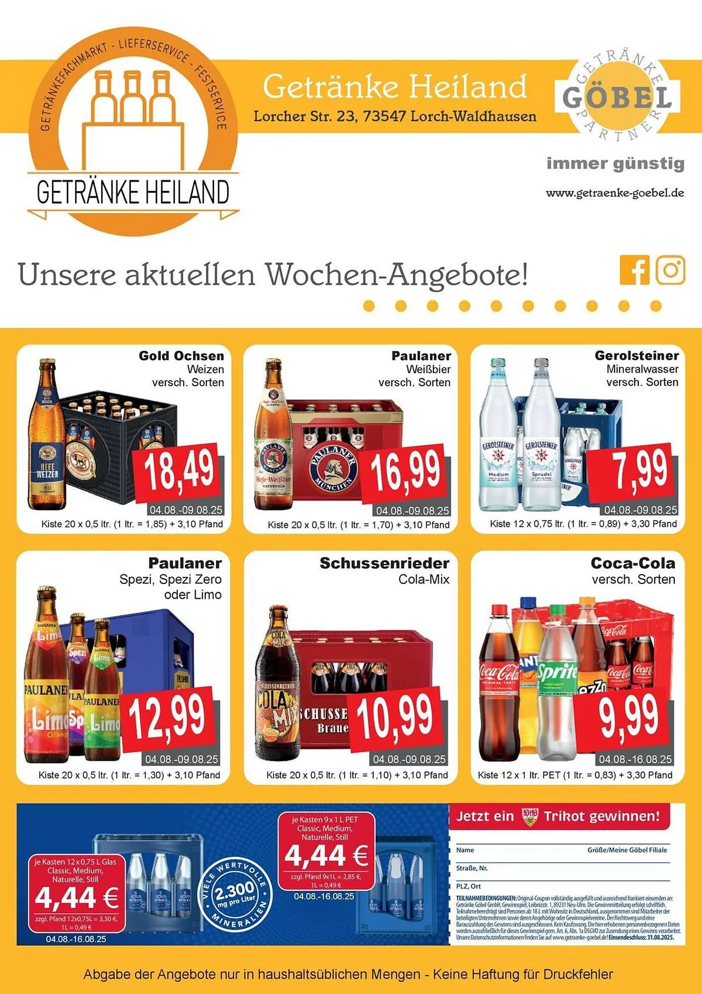 Getränke Göbel Prospekt von 4. August bis 25. August 2025 - Prospekt seite 1