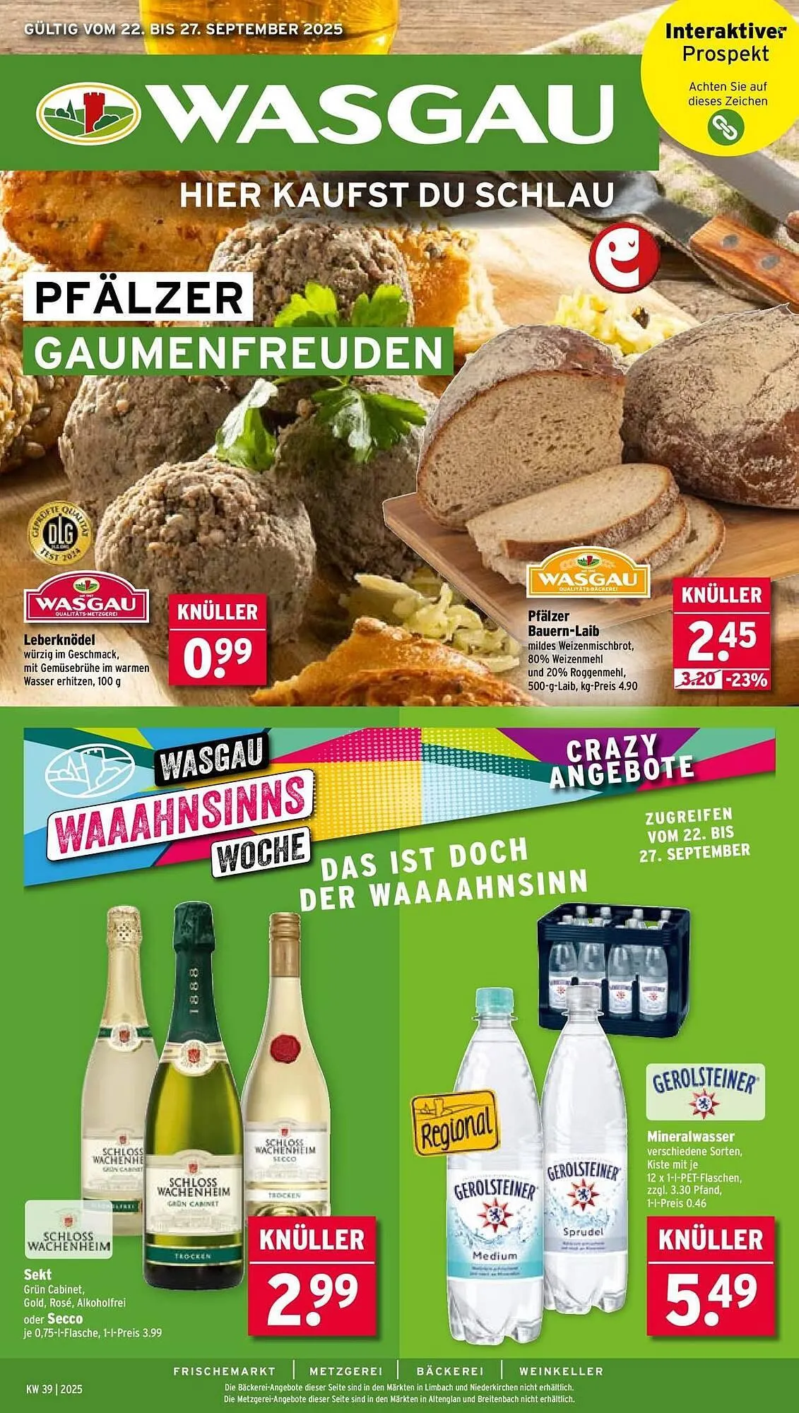 Wasgau Prospekt von 22. September bis 27. September 2025 - Prospekt seite 1