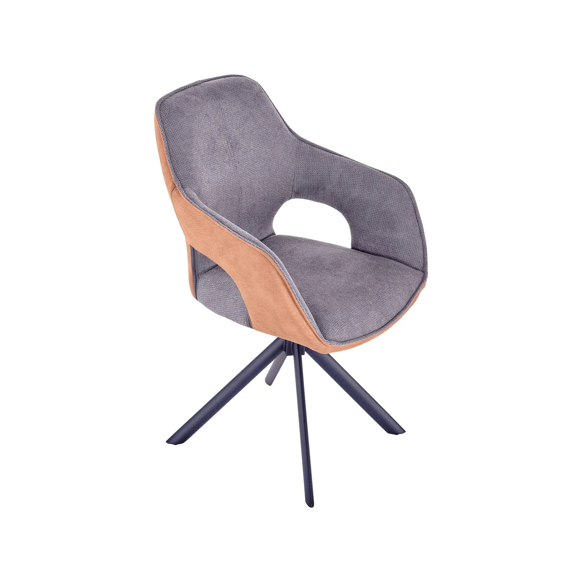 Armlehnstuhl Nadine Gestell Schwarz Rücken Braun Sitz Grau