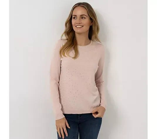 VIA MILANO Pullover, 1/1-Arm Rundhalsausschnitt Strass-Details figurumspielend