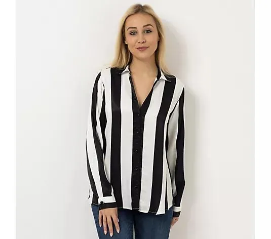 DINE 'N' DANCE Bluse, 1/1-Arm V-Ausschnitt Knopfleiste leger weit