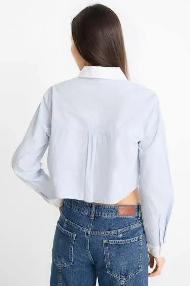 Cropped poplin blouse - striped