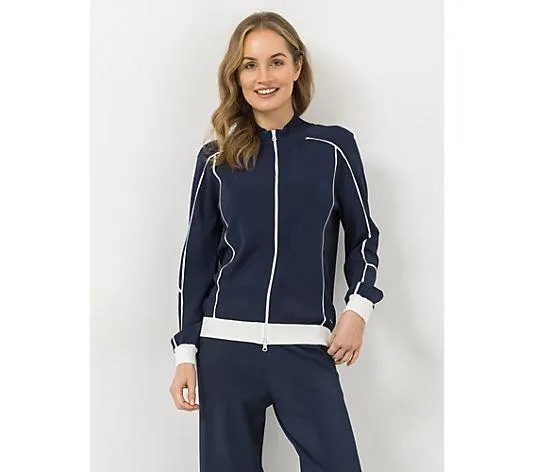 STRANDFEIN Strickjacke Stehkragen Kontrastdetails figurumspielend