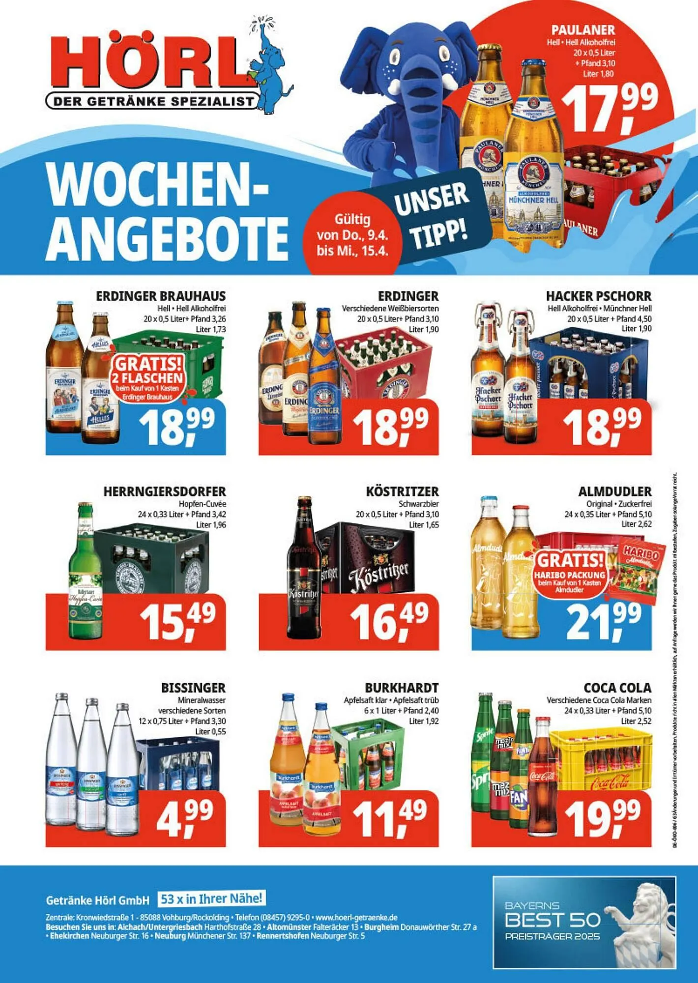 Hörl Getränke Prospekt von 9. April bis 15. April 2026 - Prospekt seite 1