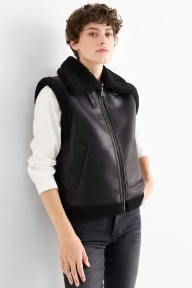 Faux shearling waistcoat - faux leather