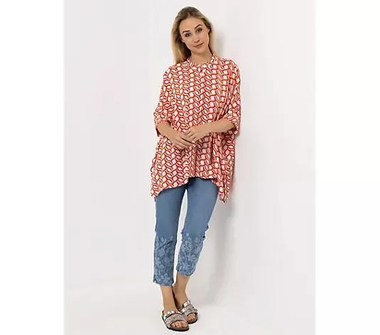 DINE 'N' DANCE Bluse, 3/4-Arm Stehkragen durchgeknöpft oversize