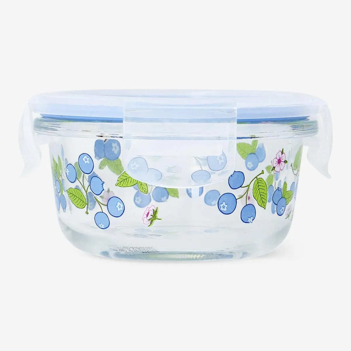 Round glass food container with blueberry print - Small