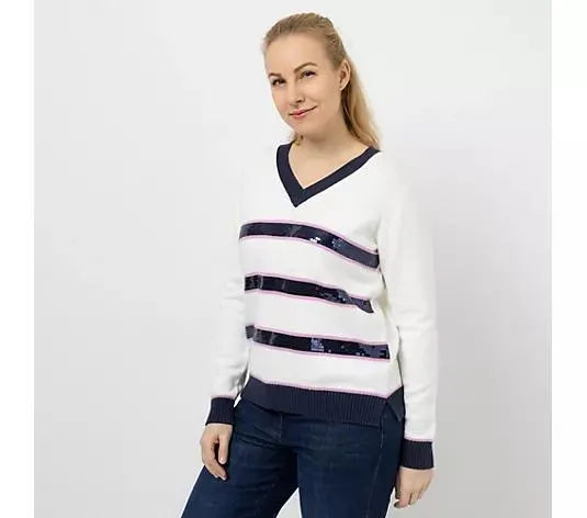 Wählen Sie Ihre Variante: DAWID by Dawid Tomaszewski Pullover, Streifen Pailletten-Details figurumspielend