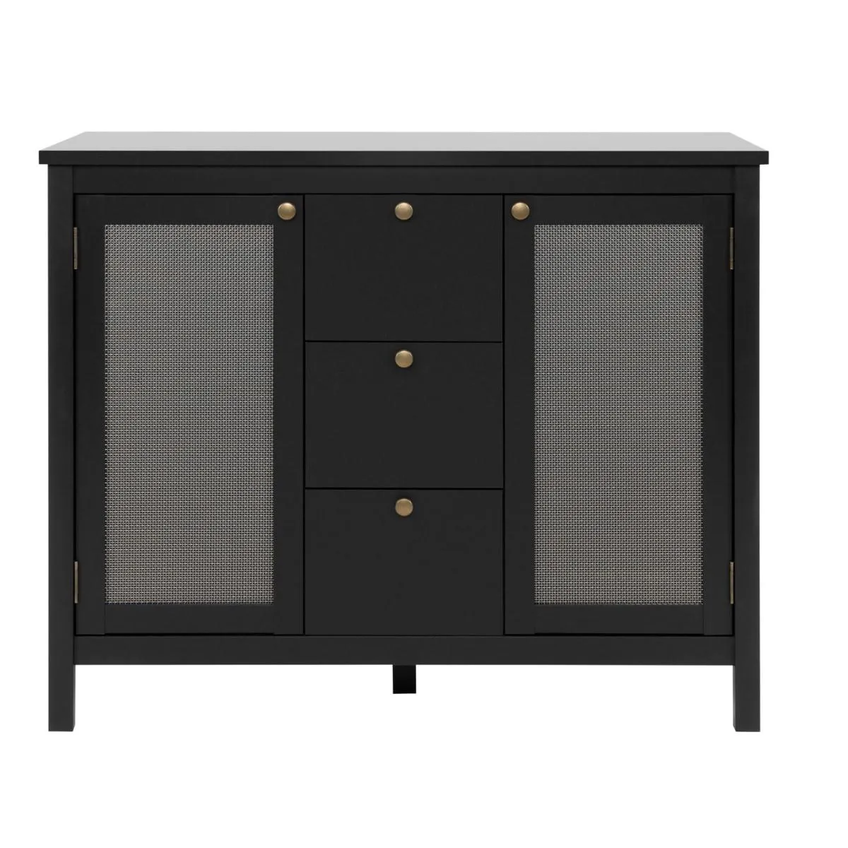 Sideboard CORDOBA 110 x 90 cm schwarz / Geflecht Nobel