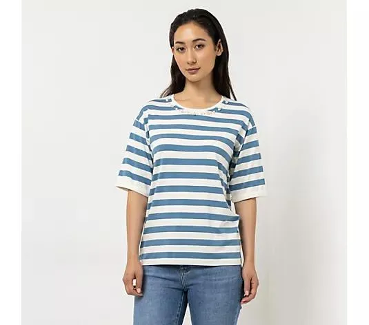 STEFFEN SCHRAUT Shirt, langer 1/2 Arm Rundhalsausschnitt Perlen und Ziersteine leger weit