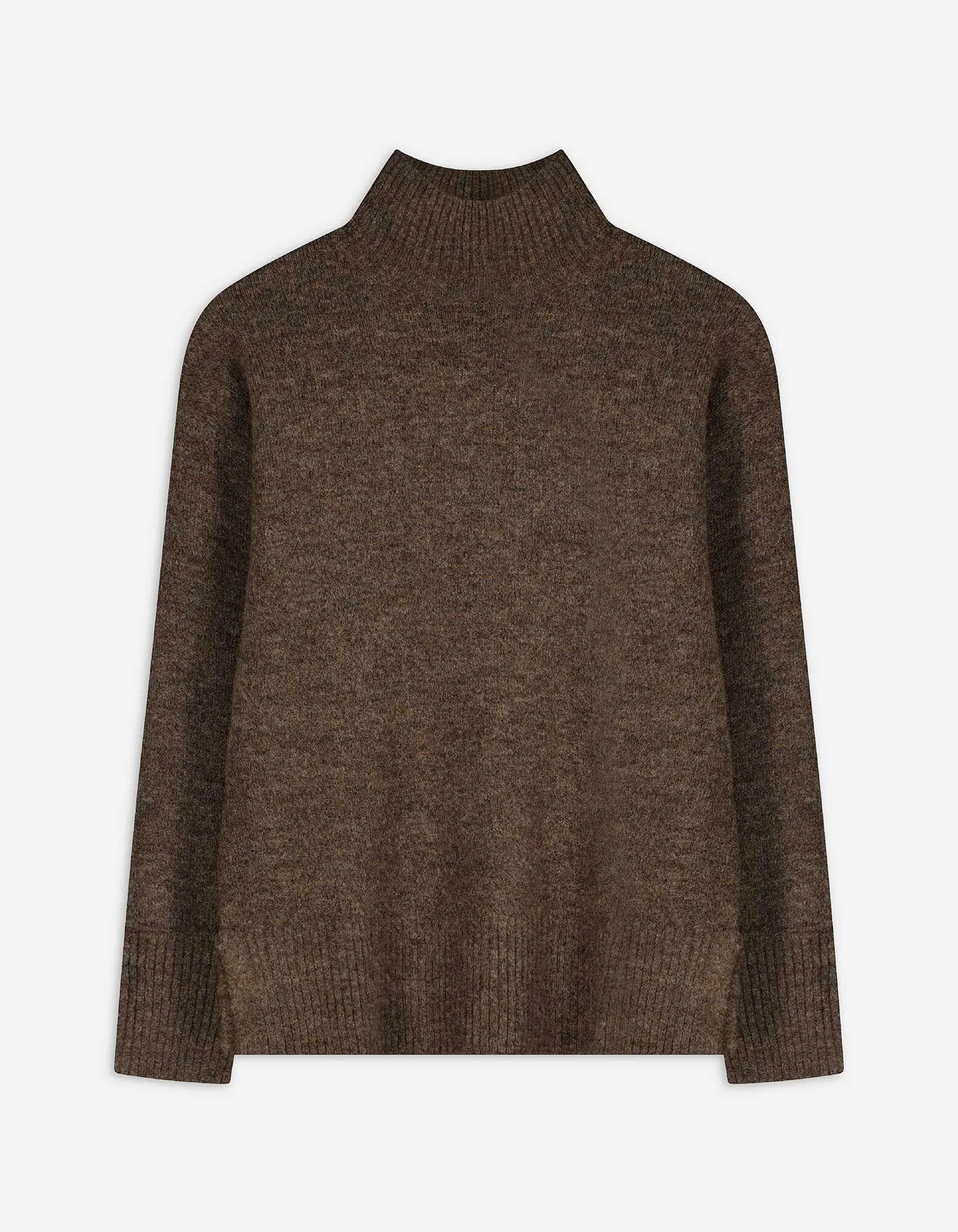 Strickpullover - Mockneck - braun