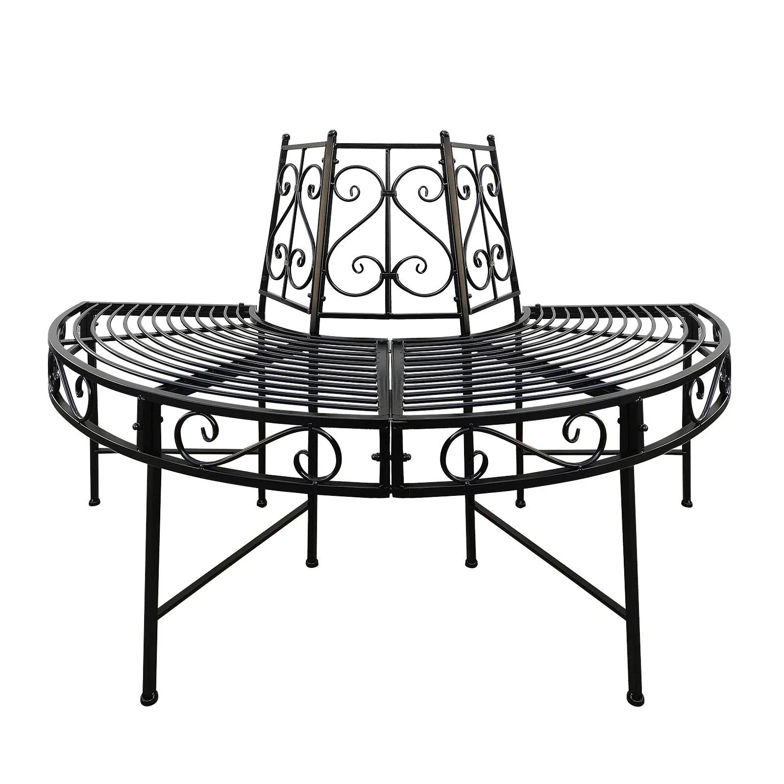 Baumbank Portland Gartenbank, Parkbank, Rundbank, Metall schwarz, Ø125cm