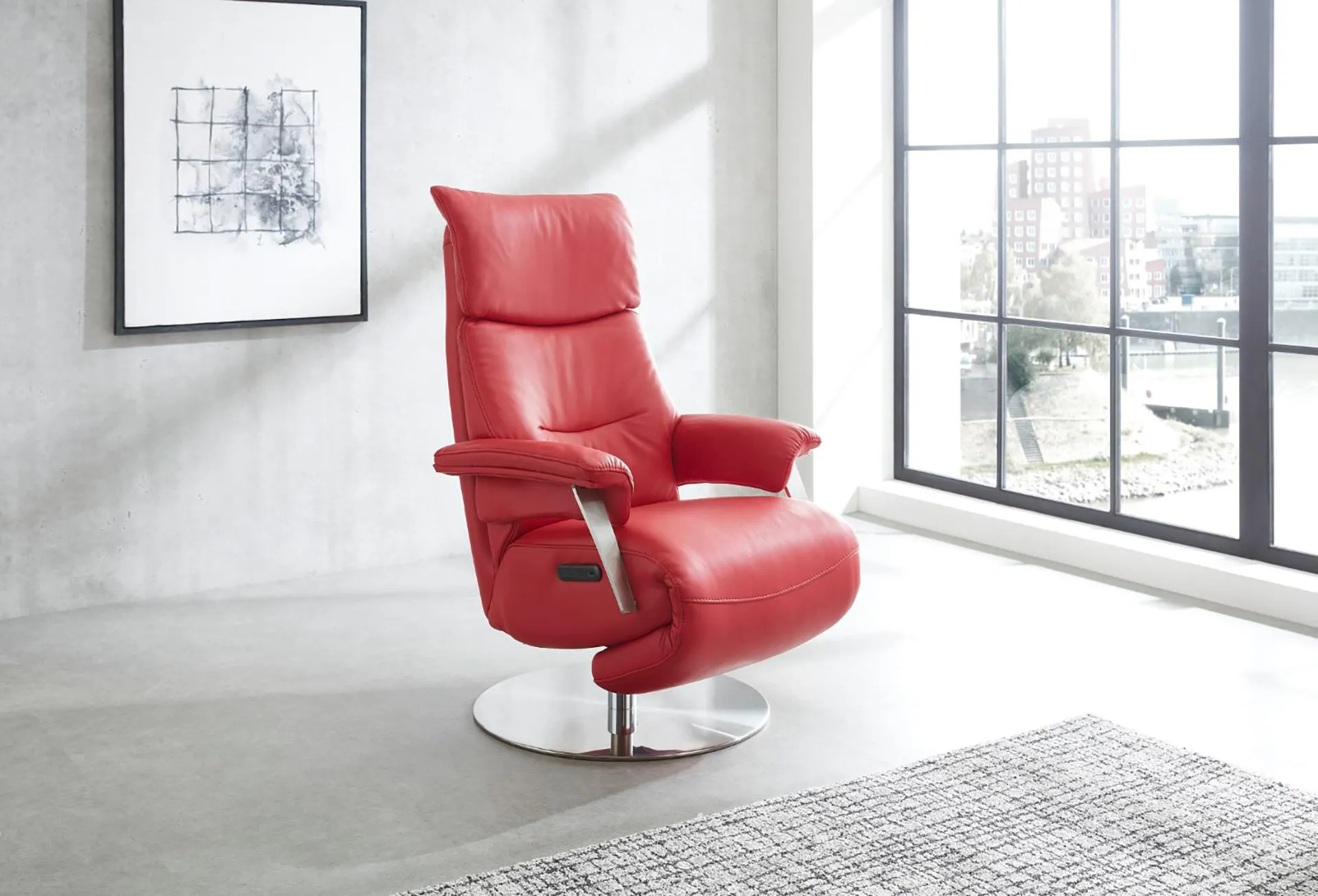 Echt Leder Relaxsessel #320 (inkl. Motoren) Rot mit Akku mit 2 Motoren