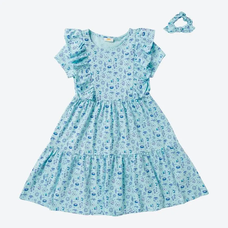 Kinder-Mädchen-Kleid mit Haarband, 2-teilig