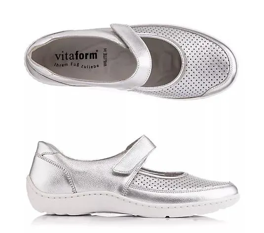 VITAFORM Mary- Jane Leder/ Stretch Klettverschluss Handnahtsohle
