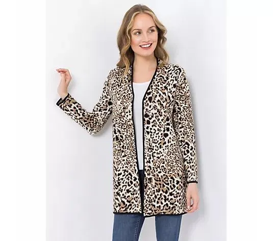 ANNI FOR FRIENDS Longcardigan Alina Herzstickerei Leoparden Jacquard hüftbedeckend