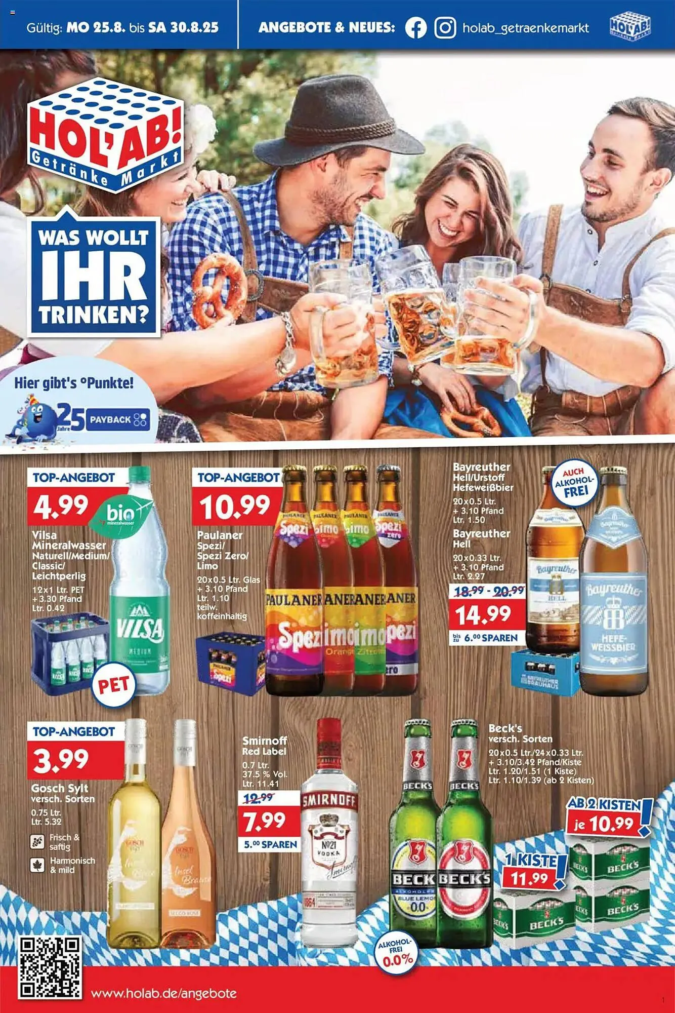 Hol'ab Getränkemarkt Prospekt von 25. August bis 30. August 2025 - Prospekt seite 1