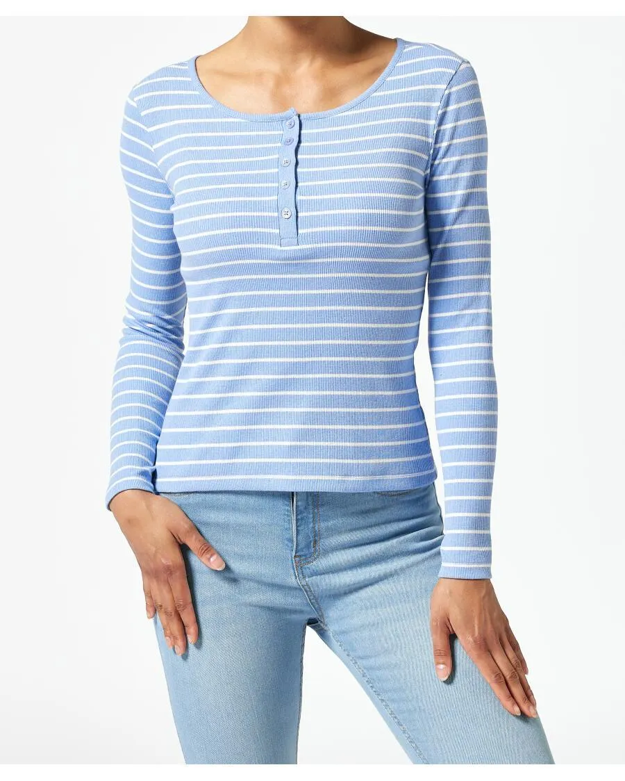 Langarmshirt mit Knopfleiste Janina, Rundhalsausschnitt