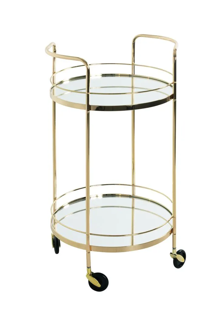 Servierwagen PALAIS Metall Ø 48 cm vermessingt/Spiegelglas