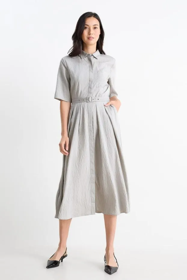 Shirt dress with belt - striped