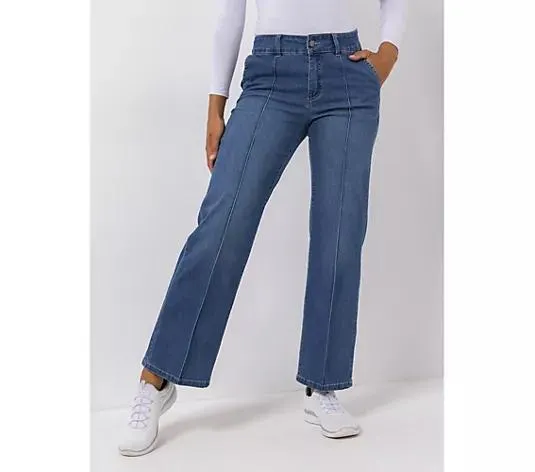 EVA LUTZ Jeanshose Eingrifftaschen Logo-Stickerei weites Bein