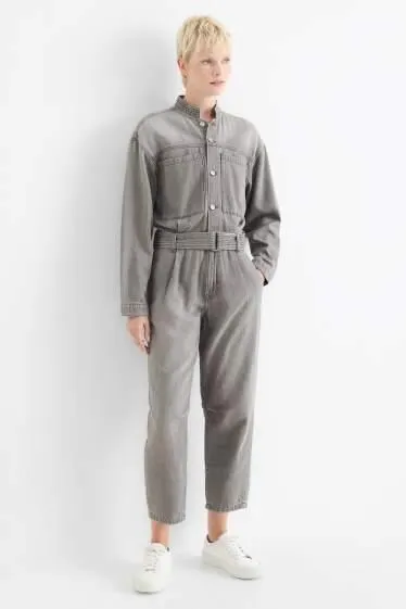 Denim jumpsuit with belt