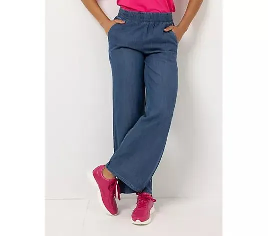 EVA LUTZ Hose, lange Form Rundumdehnbund 2 Eingrifftaschen weites Bein