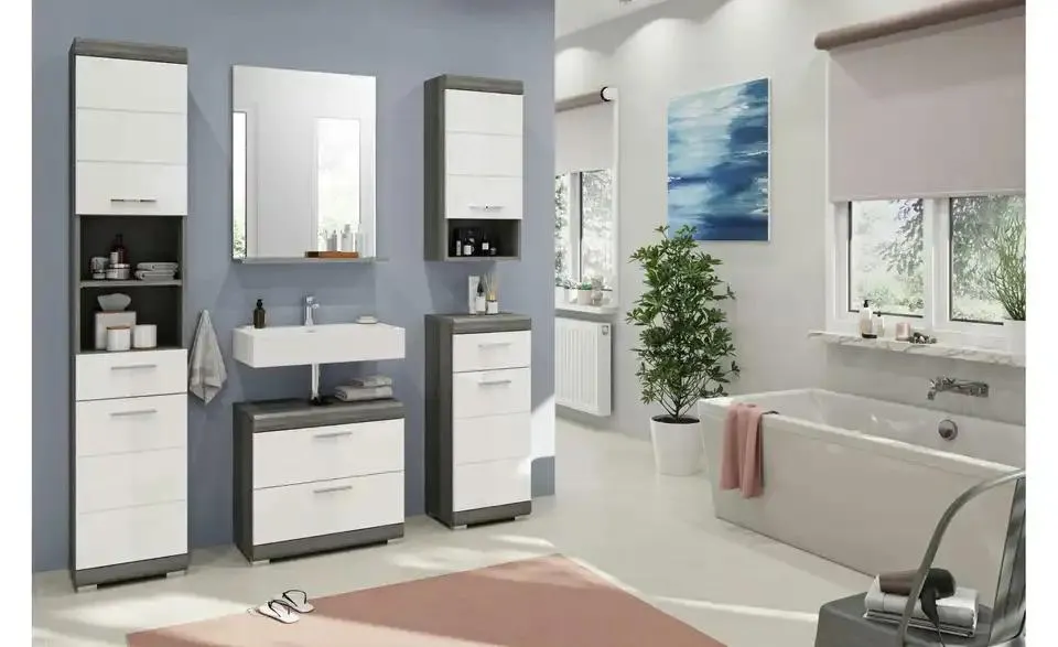 Waschbeckenunterschrank SCHLOONSEE, Breite 60cm, 2 Schubkästen, mit Siphonausschnitt, MDF-Front, in verschiedenen Farben erhältlich, Badmöbel, Badschrank, Kommode, Bad