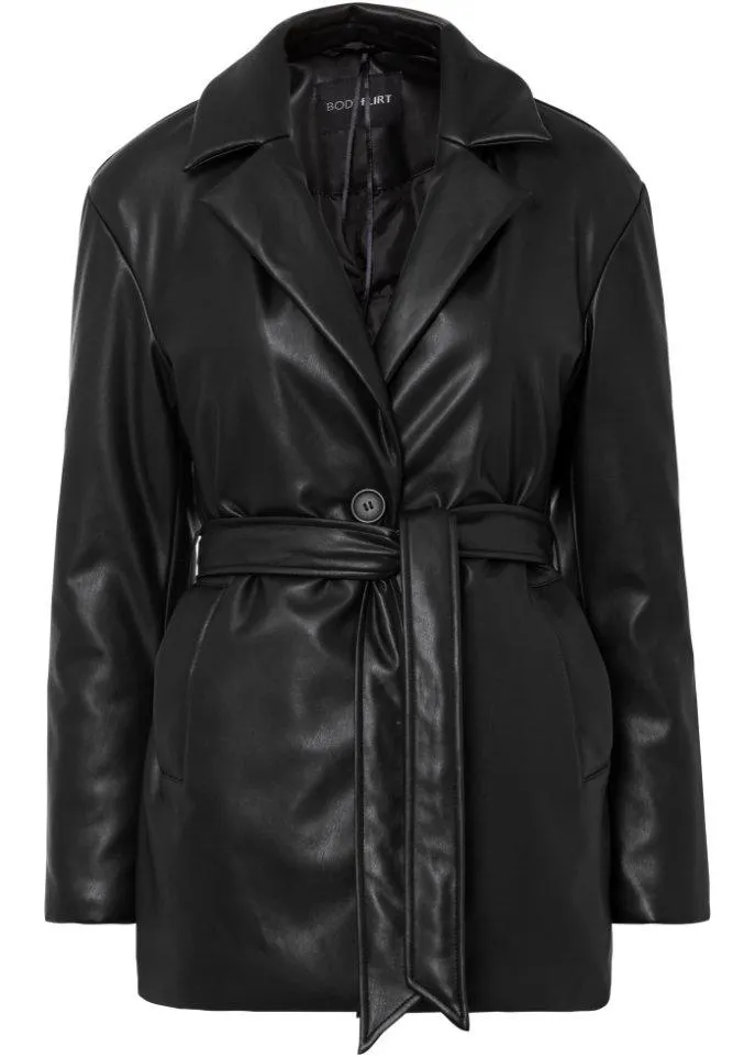 PU-Jacke mit Bindegürtel