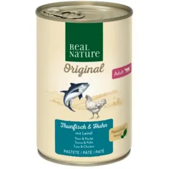 REAL NATURE Original Nassfutter Katze, Adult, Thunfisch und Huhn mit Leinöl 6x400 g