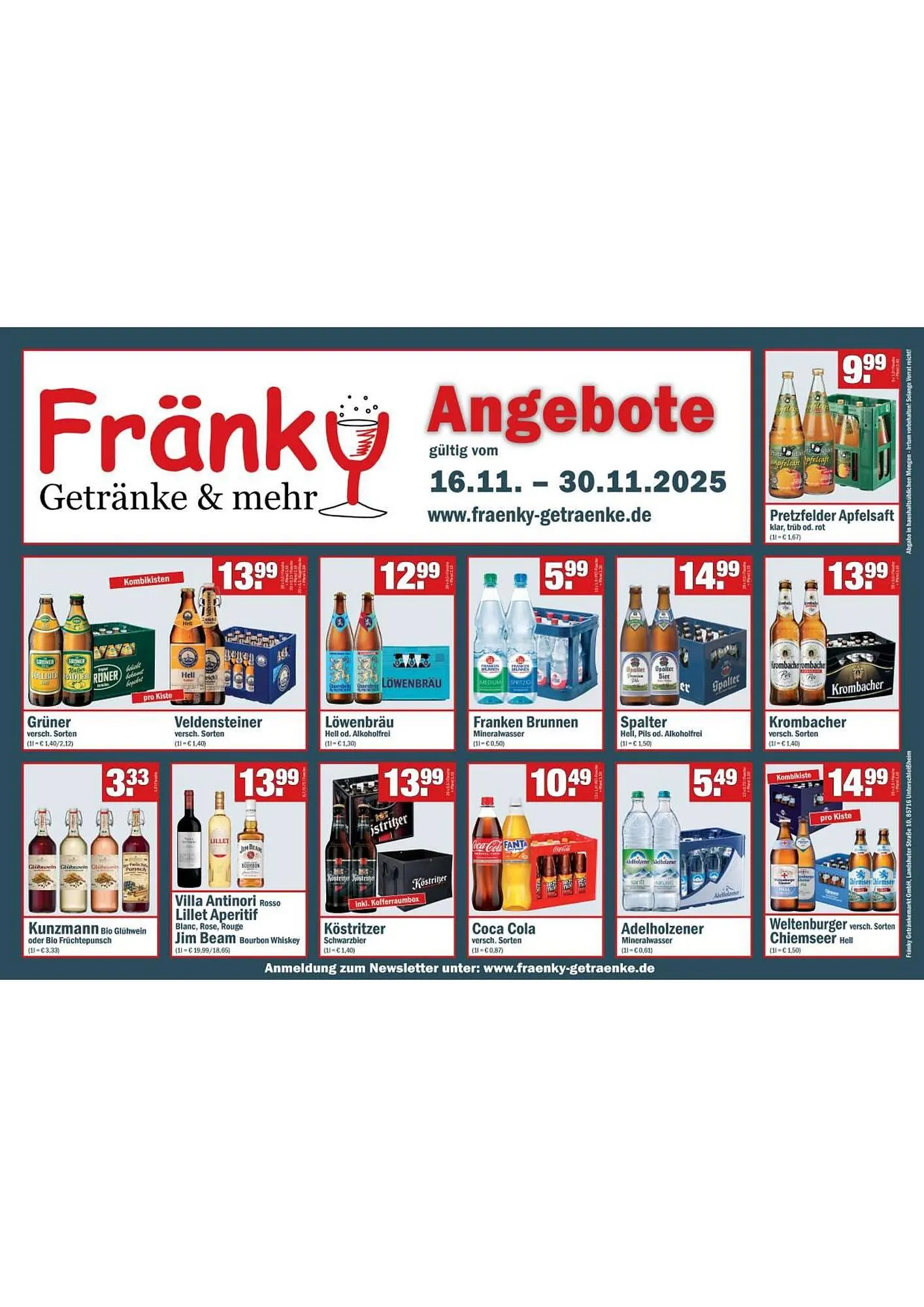 Fränky Getränke Prospekt von 16. November bis 30. November 2025 - Prospekt seite 1