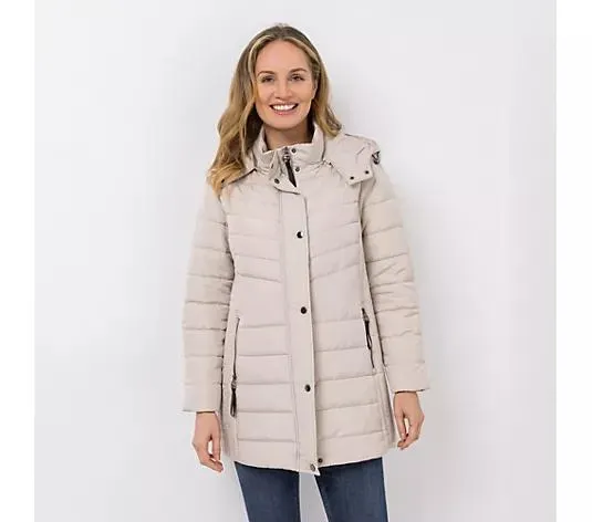 CENTIGRADE Steppjacke Stehkragen abnehmbare Kapuze 2-Wege-Reißverschluss