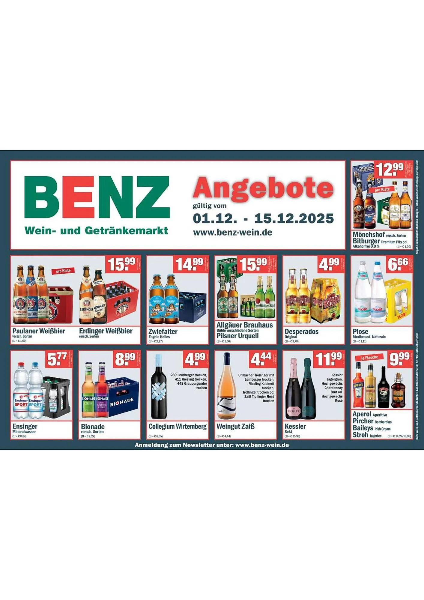 Benz Getränke Prospekt von 1. Dezember bis 15. Dezember 2025 - Prospekt seite 1